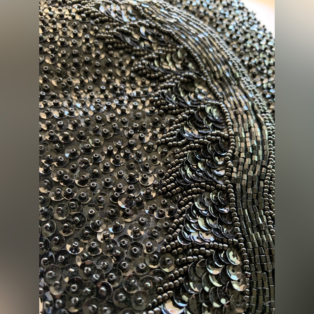 Vintage Black Sequined Beaded Flap Clutch Mini bag - Picture 6 of 10